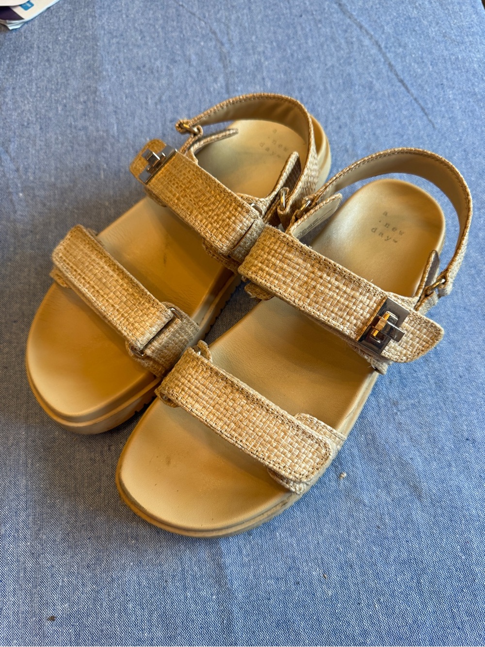 Womens Adjustable Tan Woven Strap Sandals